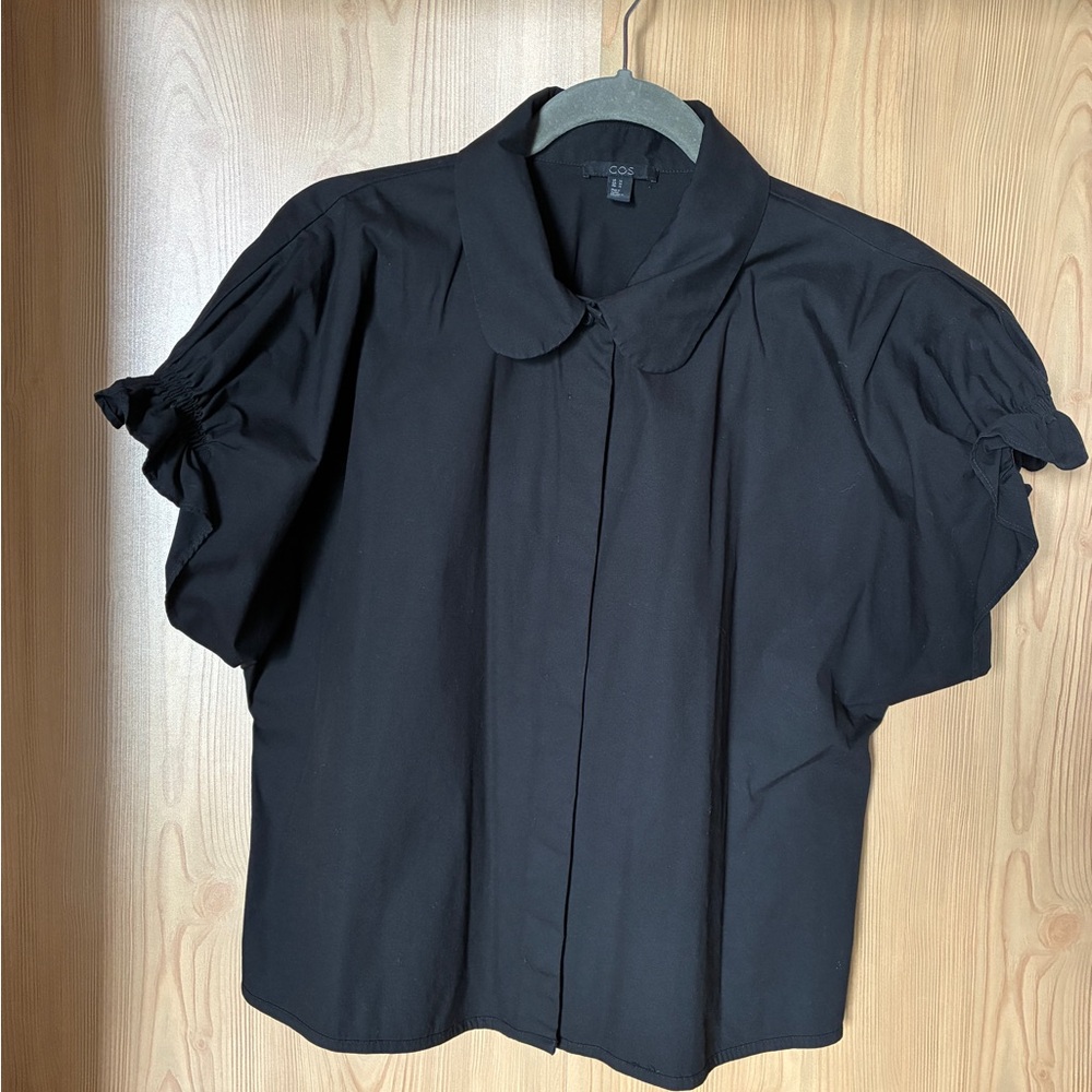 COS Black Puff Sleeve Blouse with Peter Pan Collar